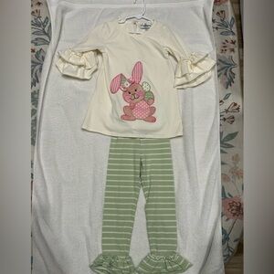 Rare Editions Cream and Green Bunny Set